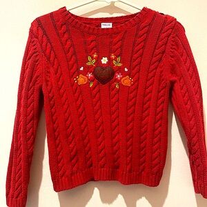 Cozy Kid’s Red Sweater Gymboree (5T) Heart Plants Flowers Floral
